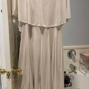 Gabby Skye Shimmering Cream Dress flowy shimmer fabric